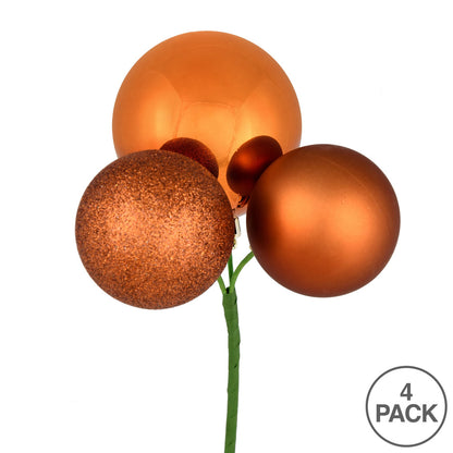 Vickerman 18" Copper Ball Ornament Christmas Pick 4 per set