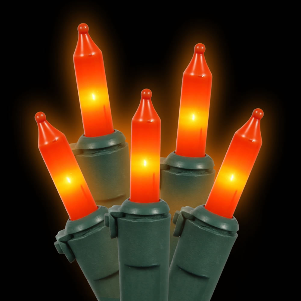 Vickerman 100 Orange Mini Light on Green Wire 33' Christmas Light Strand
