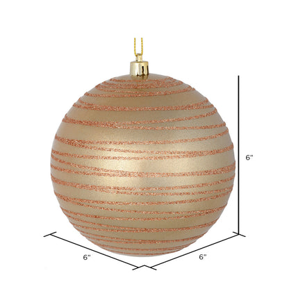 Vickerman 6" Café Latte Candy Finish Ball Ornament with Glitter Lines 3 per Bag