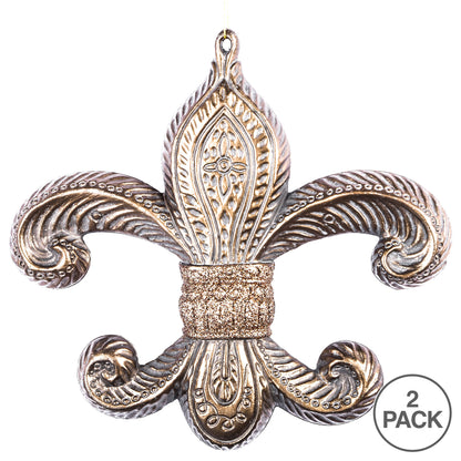 Vickerman 7.3" Mocha Antique Fleur-de-lis Christmas Ornament Pack of 2