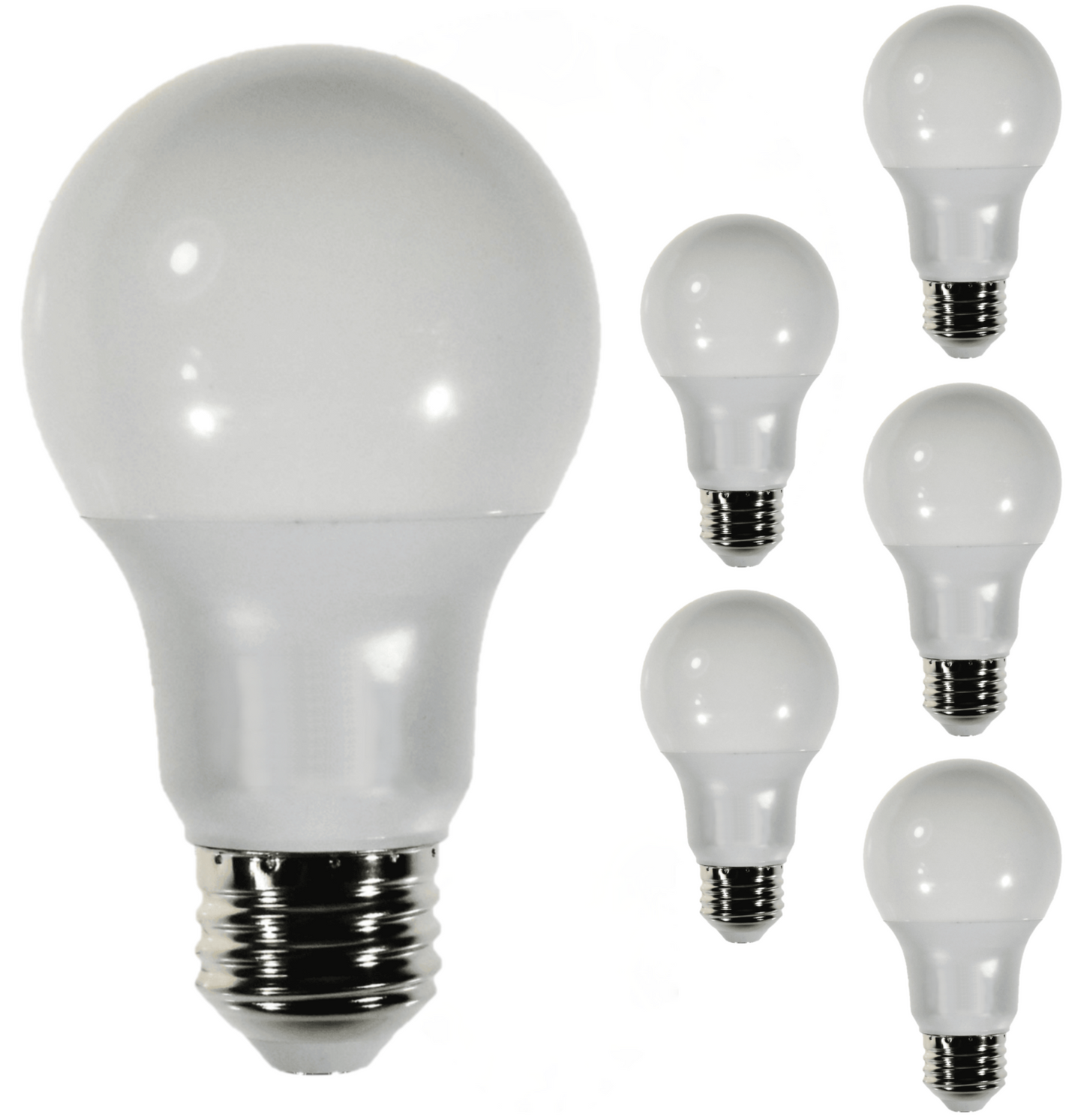 Damar A19 LED Light Bulb 8W 800 Lumen E26 Medium Base 5000K Bright White for Bedroom Living Room Lamp Home Light Bulb 120V CRI80 230° Beam Angle Damp Rated White Finish Pack of 6