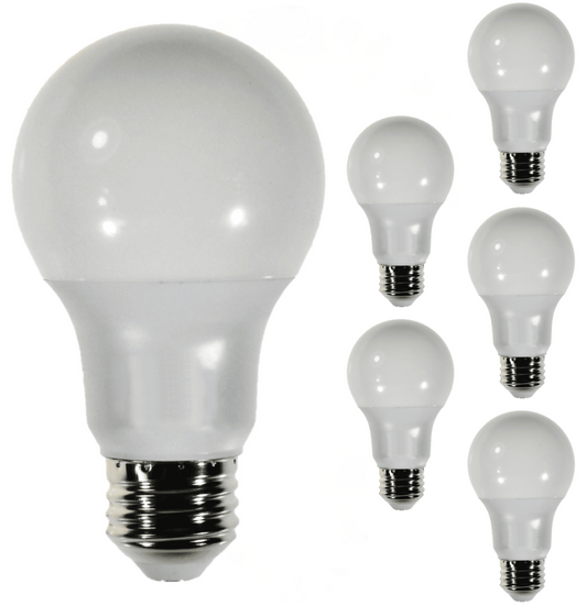 Damar A19 LED Light Bulb 8W 800 Lumen E26 Medium Base 5000K Bright White for Bedroom Living Room Lamp Home Light Bulb 120V CRI80 230° Beam Angle Damp Rated White Finish Pack of 6