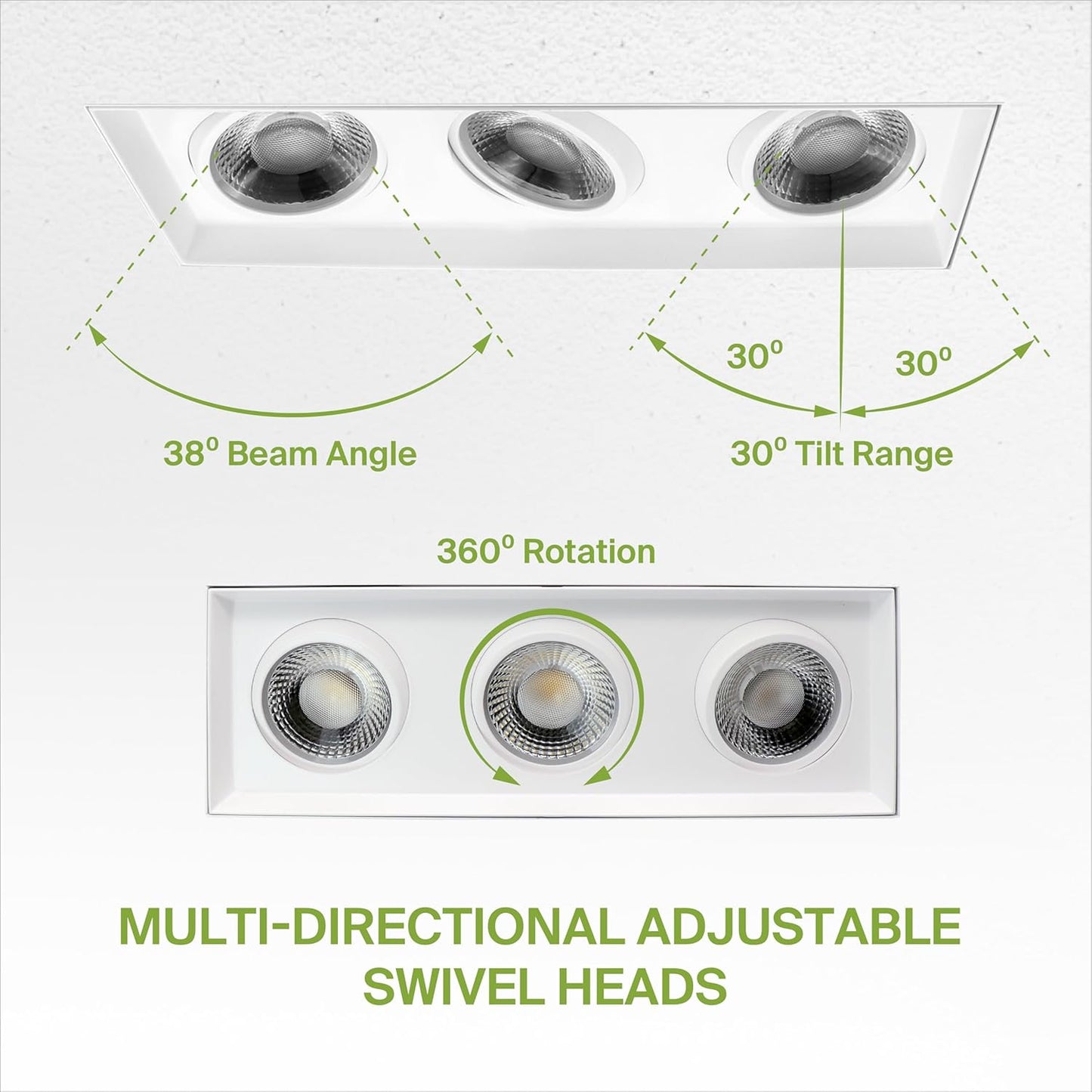 ASD Lighting LED Trimless Combo Downlight 3 heads 3.5inch 45W 120V Triac 2700/3000/3500/4000/5000K White ETL
