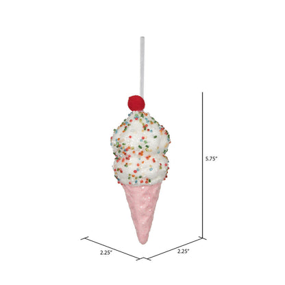 Vickerman 5.75" Pink Ice Cream Cone Ornament 3 per bag.