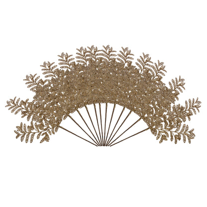 Vickerman 22" Gold Bipinnate Glitter Leaf Artificial Christmas Spray. Includes 12 sprays per pack.