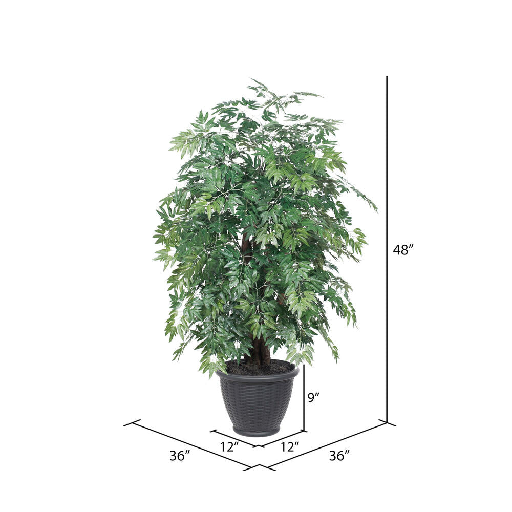 Vickerman 4' Artificial Ming Aralia Extra Full Bush Gray Round Plastic Container.