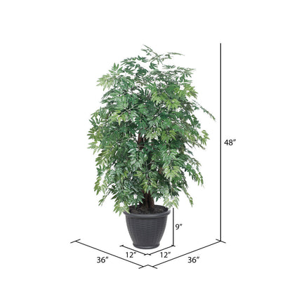 Vickerman 4' Artificial Ming Aralia Extra Full Bush Gray Round Plastic Container.