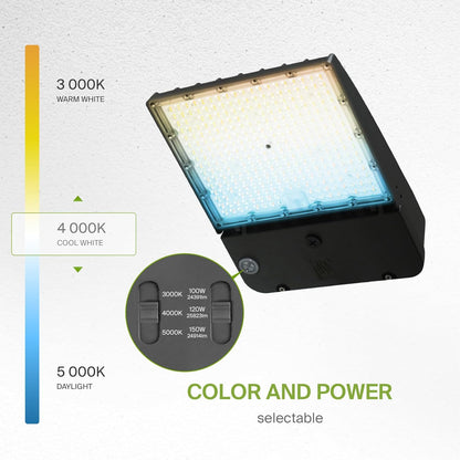 ASD Lighting LED Area Light with Q-base 100/120/150W 120-277V 0-10V Dimmable 170Lm/W 3000/4000/5000K with Photocell Black UL DLC Premium
