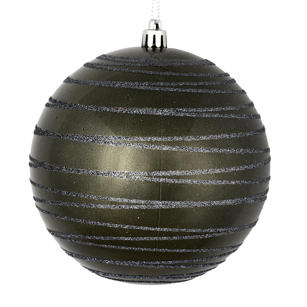 Vickerman 4" Pewter Candy Finish Ball Ornament with Glitter Lines 4 per Bag