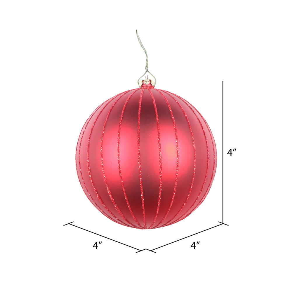 Vickerman 4" Red Matte Glitter Ball Christmas Ornament 4 pieces per bag