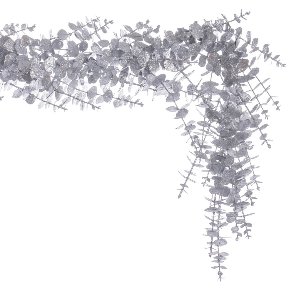 Vickerman 6' Silver Artificial Eucalyptus Glitter Garland.