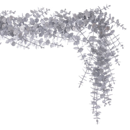 Vickerman 6' Silver Artificial Eucalyptus Glitter Garland.