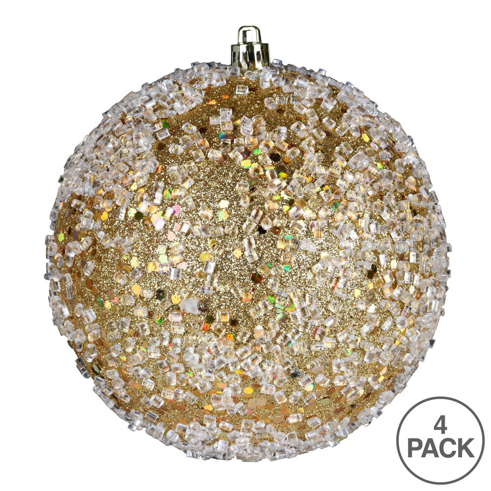Vickerman 6" Gold Glitter Hail Ball Ornament 4 per Bag