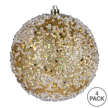 Vickerman 6" Gold Glitter Hail Ball Ornament 4 per Bag
