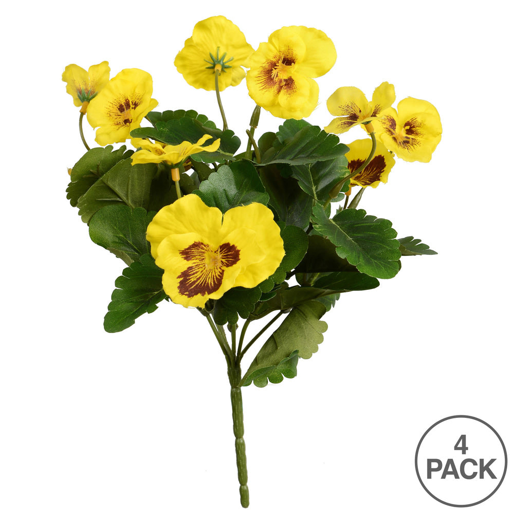 Vickerman 10" Artificial Yellow Pansy Bush 4 per pack