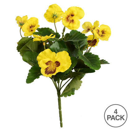 Vickerman 10" Artificial Yellow Pansy Bush 4 per pack