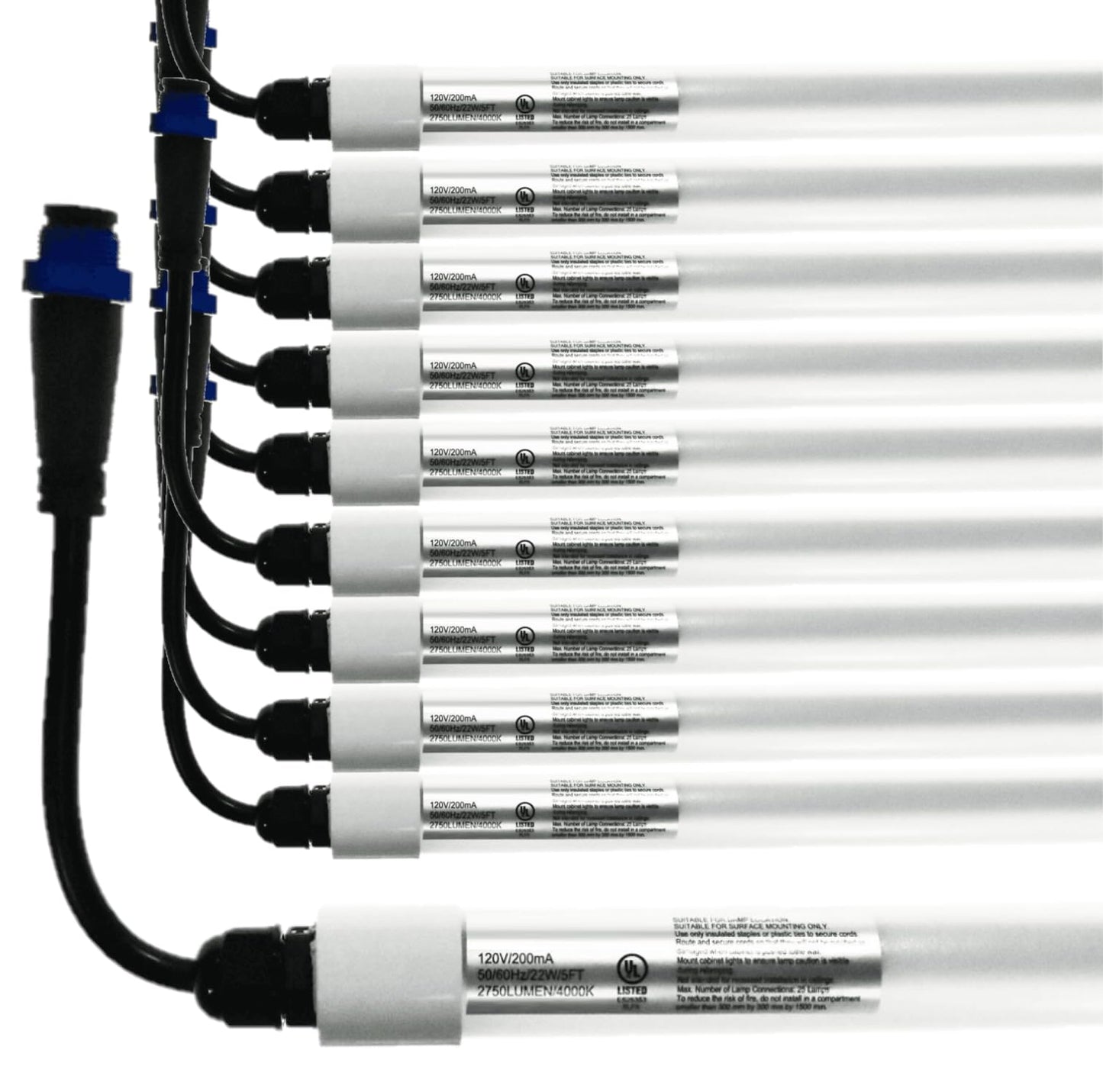 Damar- 5Ft T8 LED Cooler Tube Light Bulb Surface Mount Max of 25 Lamps Connected 22W 2750 Lumens 4000K Cool White Non-Dimmable UL Listed Damp Rated Pack of 10- for Garage Workshop Warehouse
