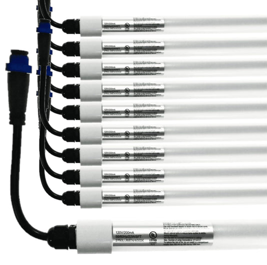 Damar- 5Ft T8 LED Cooler Tube Light Bulb Surface Mount Max of 25 Lamps Connected 22W 2750 Lumens 4000K Cool White Non-Dimmable UL Listed Damp Rated Pack of 10- for Garage Workshop Warehouse