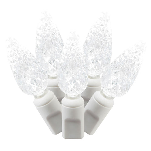 Vickerman 50 Pure White C6 LED Light on White Wire 25' Christmas Single Mold Light Strand