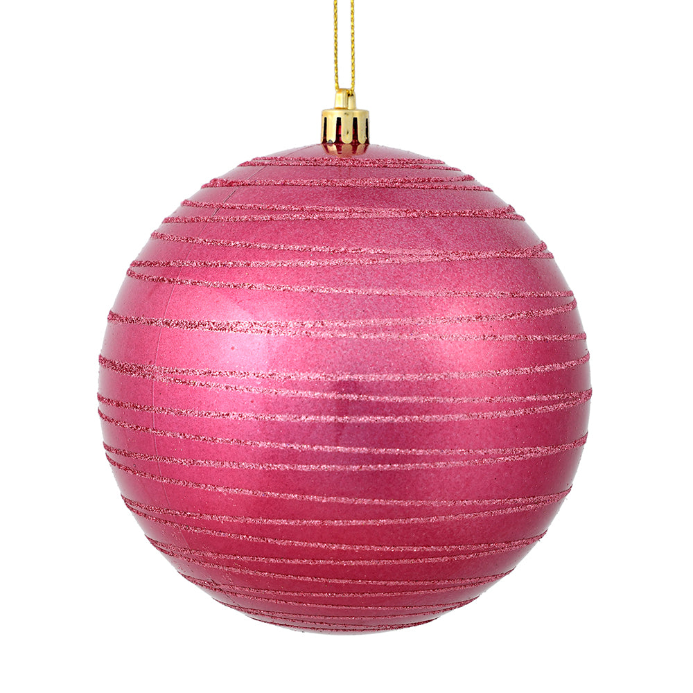 Vickerman 6" Mauve Candy Finish Ball Ornament with Glitter Lines 3 per Bag