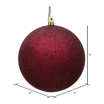 Vickerman 6" Burgundy Glitter Ball Ornament 4 per Bag