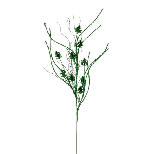 Vickerman 32" Green Mini Pinecone Twig Glitter Spray 6 per bag.