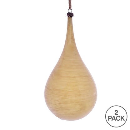 Vickerman 4" Tan Wood Grain Teardrop Christmas Ornament Pack of 2