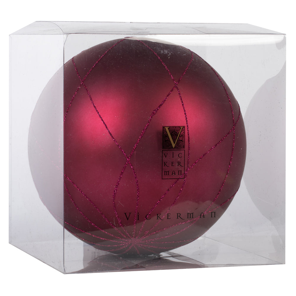 Vickerman 8" Berry Red Matte and Glitter Swirl Ball Ornament