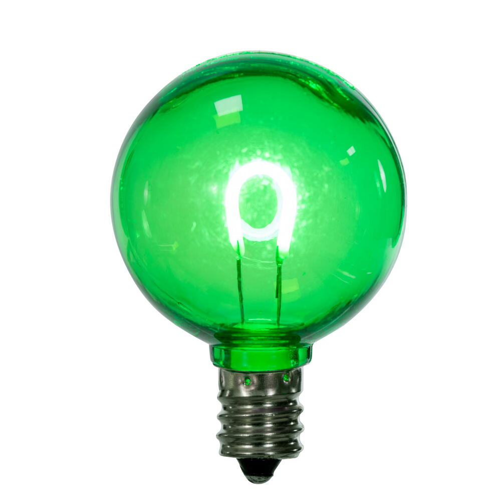 Vickerman G40 Transparent U-Shaped Filament Green Bulb, E12 Base, .6 Watts, 25 Pcs Assorted/Bag.  Colors included are Blue, Red, Green, Purple and Amber.