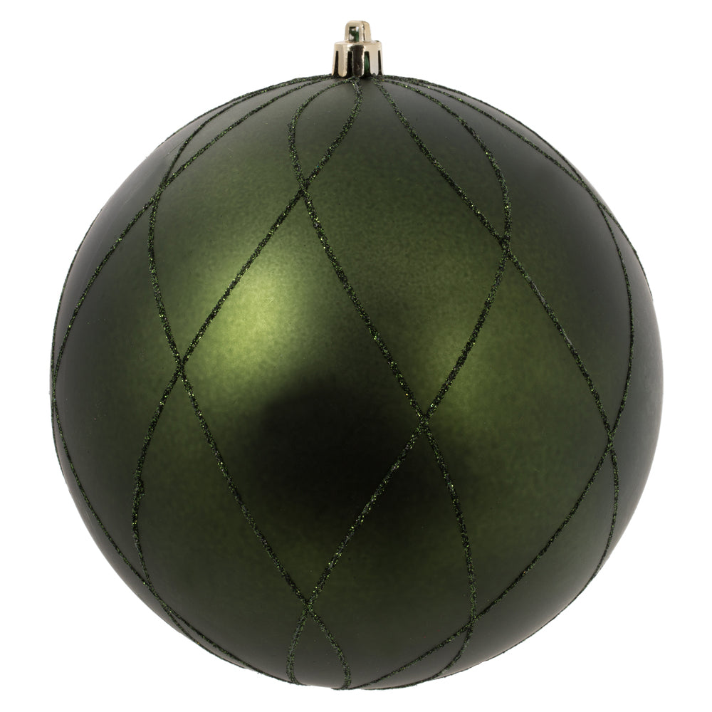 Vickerman 6" Moss Green Matte and Glitter Swirl Ball Ornament 3 per Box