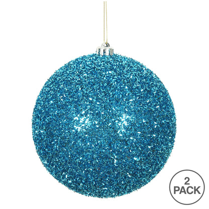 Vickerman 6" Turquoise Tinsel Ball Ornament 2 per Bag