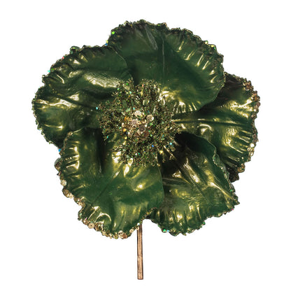 Vickerman 14" Artificial Green Pearl Glitter Poppy 8" Flower Head 3/Bag. This flower features eye-catching glitter accents that will take your decorating project to the next level. Includes 3 pieces per bag.