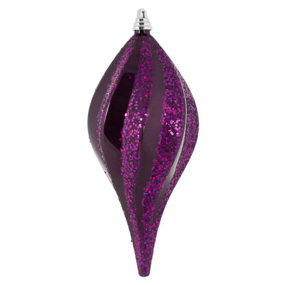 Vickerman 12" Plum Candy Glitter Spiral Teardrop Christmas Ornament