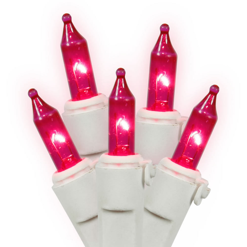 Vickerman 100 Pink Light on White Wire 46' Christmas Light Strand