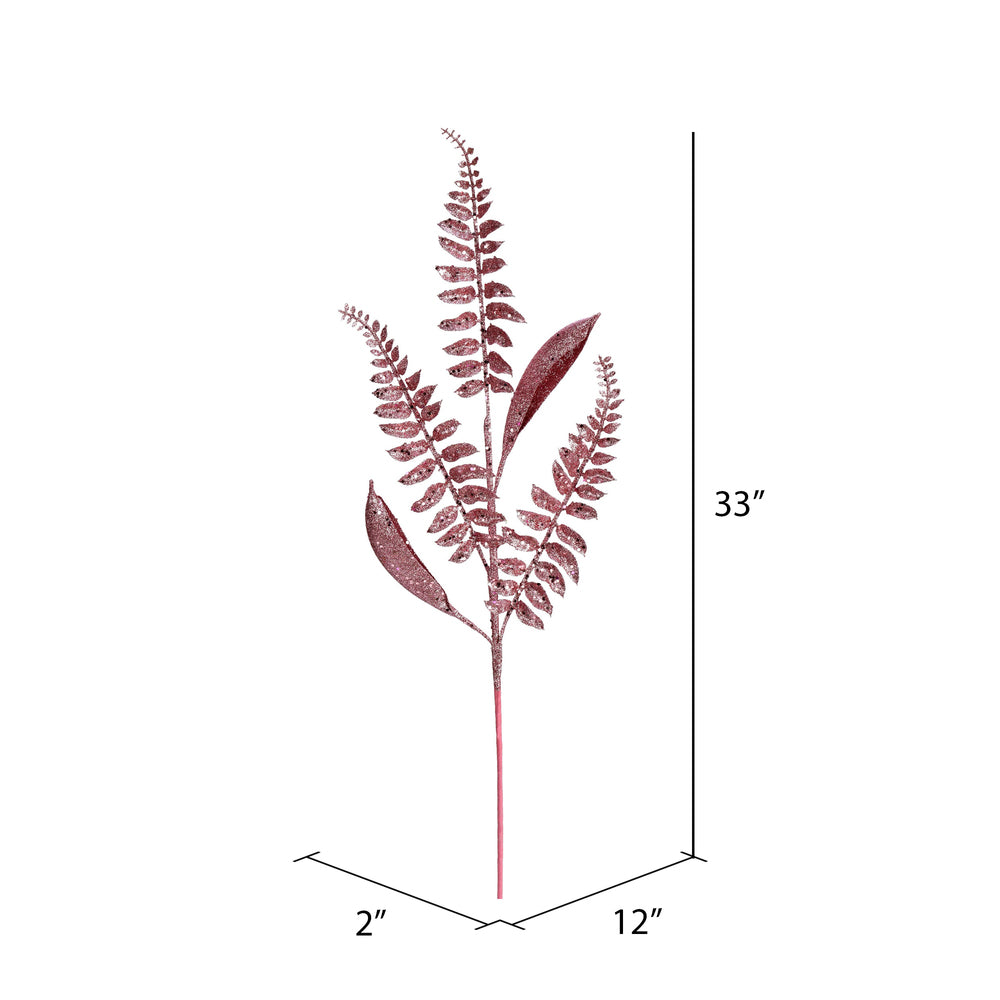Vickerman 33" Pink Fern Leaf Glitter Artificial Christmas Spray. Includes 6 sprays per pack.