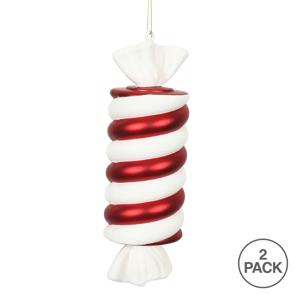 Vickerman 12" Red and White Twisted Candy Christmas Ornament Pack of 2