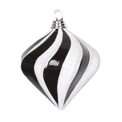 Vickerman 6'' Black and White Candy/Glitter Swirl Diamond Christmas Ornament