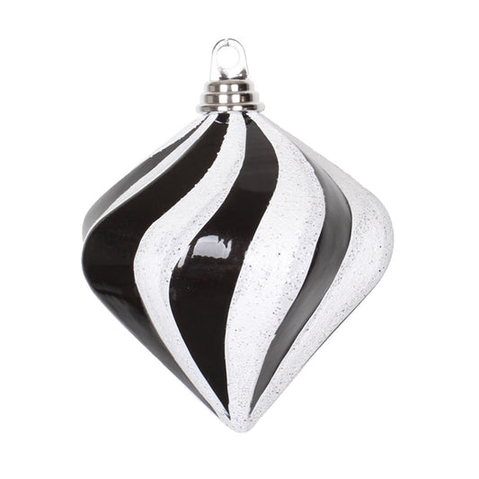 Vickerman 6'' Black and White Candy/Glitter Swirl Diamond Christmas Ornament