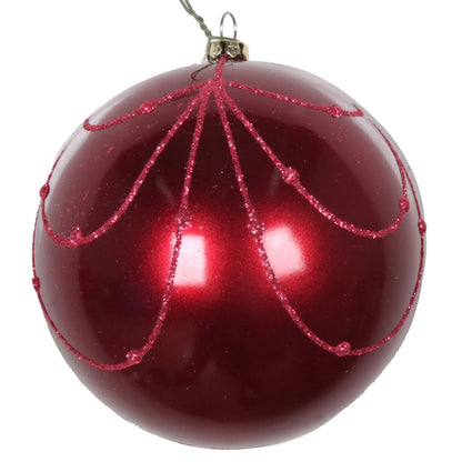 Vickerman 4" Berry Red Candy Finish Curtain Ornament with Glitter Accents 4 per Bag