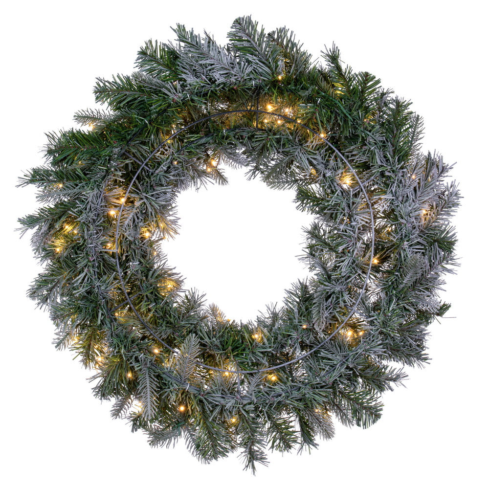 Vickerman 24" Frosted Douglas Fir Artificial Pre-Lit Wreath with Warm White LED Mini Lights.