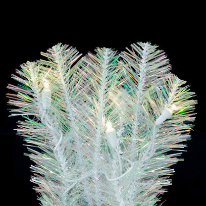 Vickerman 30" White Iridescent Artificial Pre-Lit Wreath with 70 Pure White LED 5MM Lights. It measures 30 inches wide. The diameter is measured from the end of one tip across to the other with the wreath tips extended outward. This wreath boasts 180 PVC
