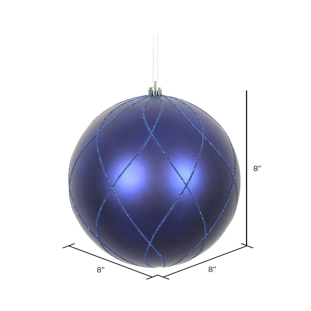 Vickerman 8" Cobalt Blue Matte and Glitter Swirl Ball Ornament