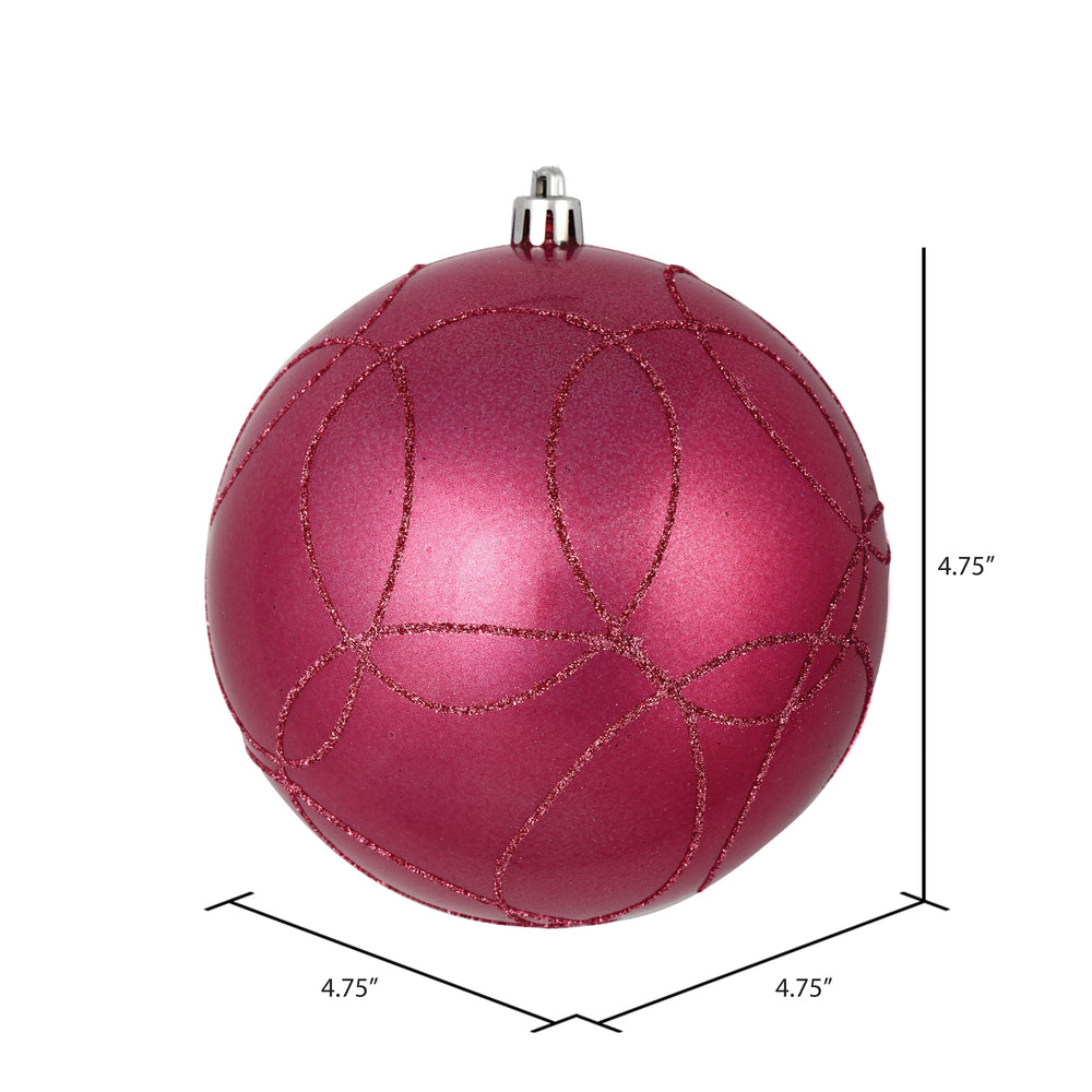 Vickerman 4.75" Mauve Candy Ornament with Circle Glitter Pattern 4 per Bag