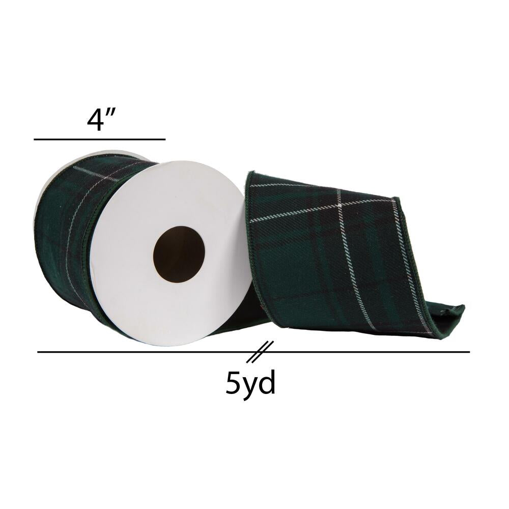 Vickerman 4" x 5 Yards Black Plaid Double Fused Taffeta Ribbon.