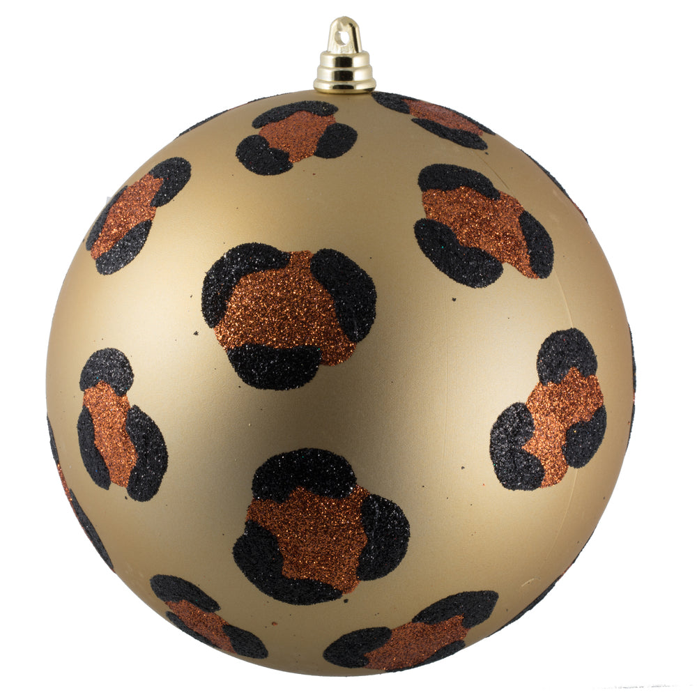 Vickerman 8" Matte Copper Gold with Black Glitter Leopard Ball Christmas Ornament 1 piece per bag