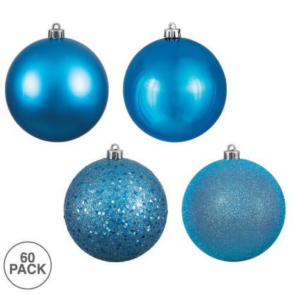 Vickerman 2.4" Turquoise 4-Finish Ball Ornament Assortment 60 per Box