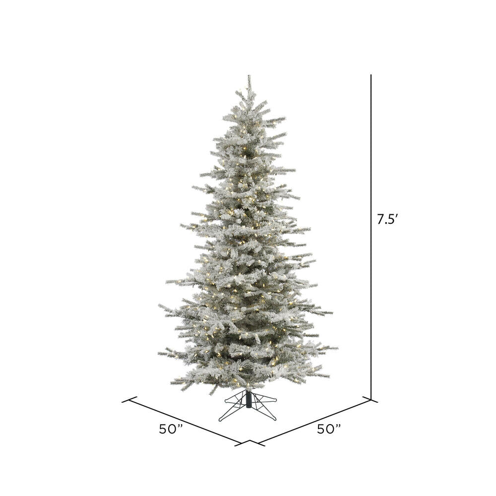 Vickerman 7.5' Flocked Sierra Fir Slim Artificial Christmas Tree Pure White Single Mold LED lights