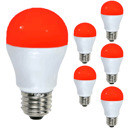 Damar A15 LED Red Light Bulb 5W 170 Lumen E26 Medium Screw Base for Party Decoration Holiday Lighting Small Light Bulb 120V 200° Beam Angle White Finish Turns Red When Lit Pack of 6