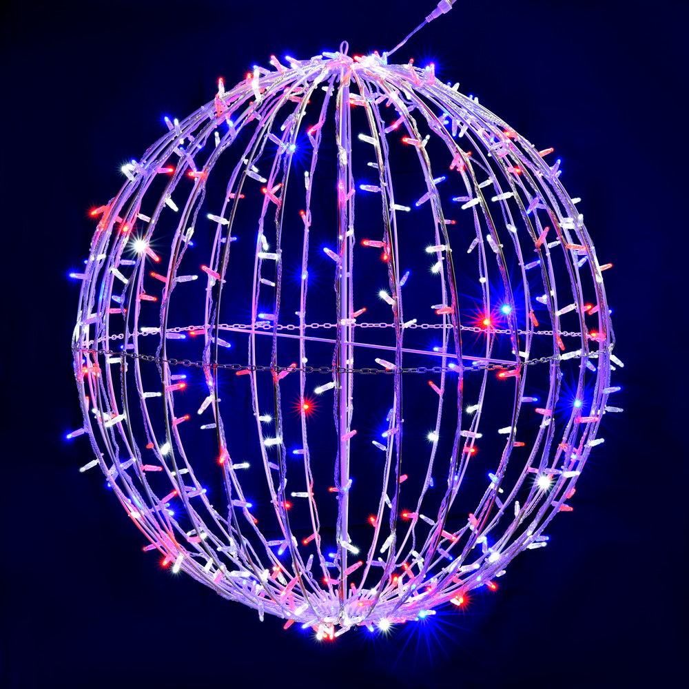 Vickerman 480Lt x 40" Fold Flat Red-Pure White-Blue Led Twinkle Jumbo Hanging Sphere.