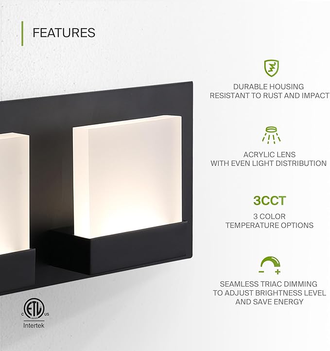 ASD Lighting LED Vanity 5-light 28W 120V CCT Selectable 3000/4000/5000K Dimmable Black ETL